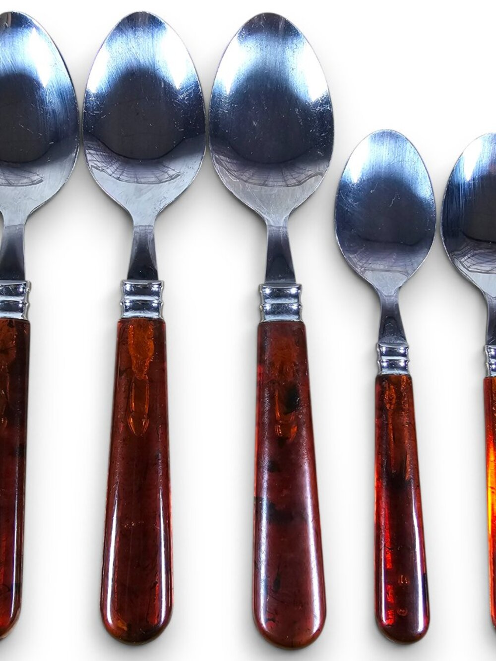 Cooks Club Amber Brown Translucent Acrylic Handle Flatware Lot 5 Spoons Taiwan